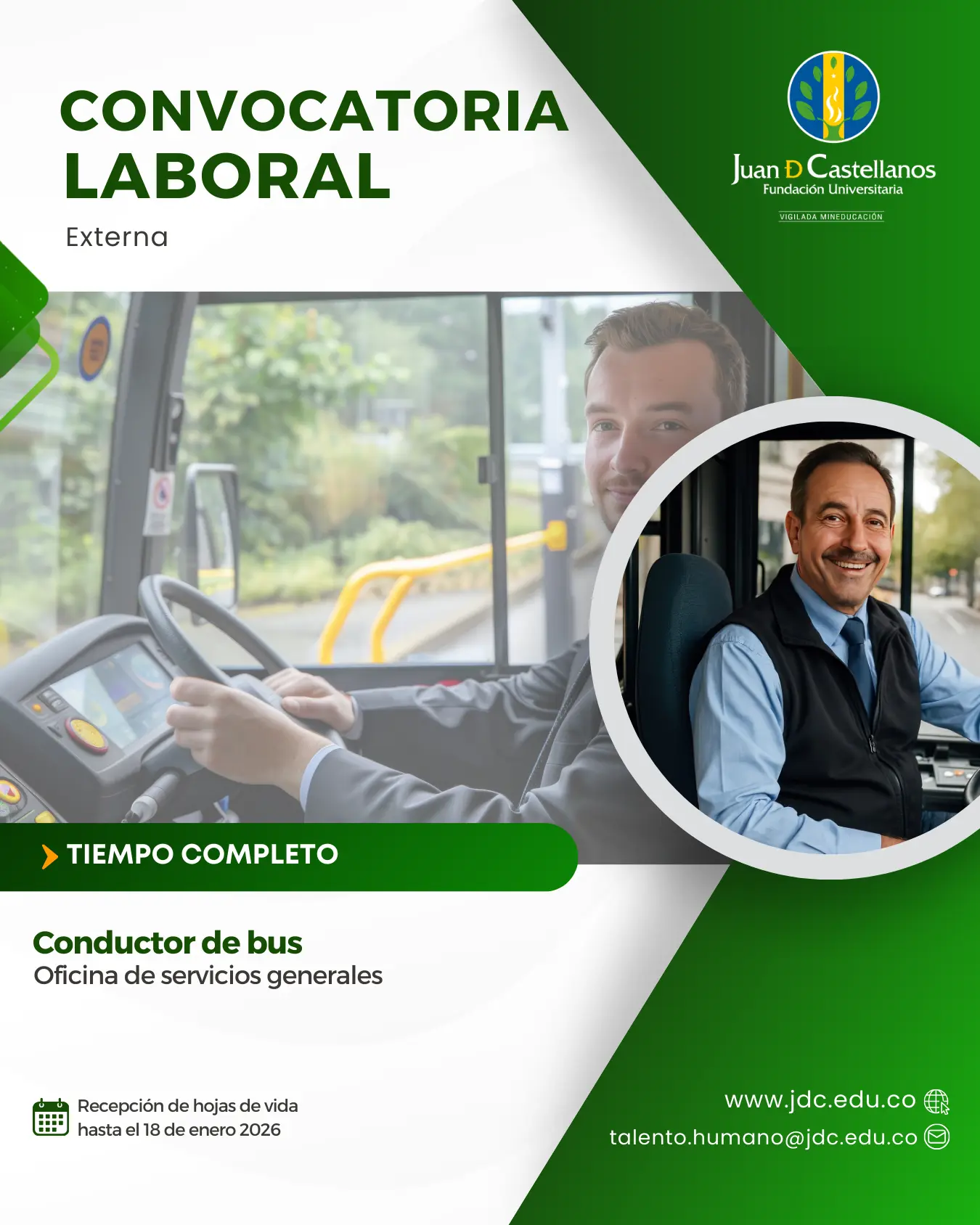Conductor de bus (Tiempo completo) – Oficina de servicios generales (Convocatoria externa)