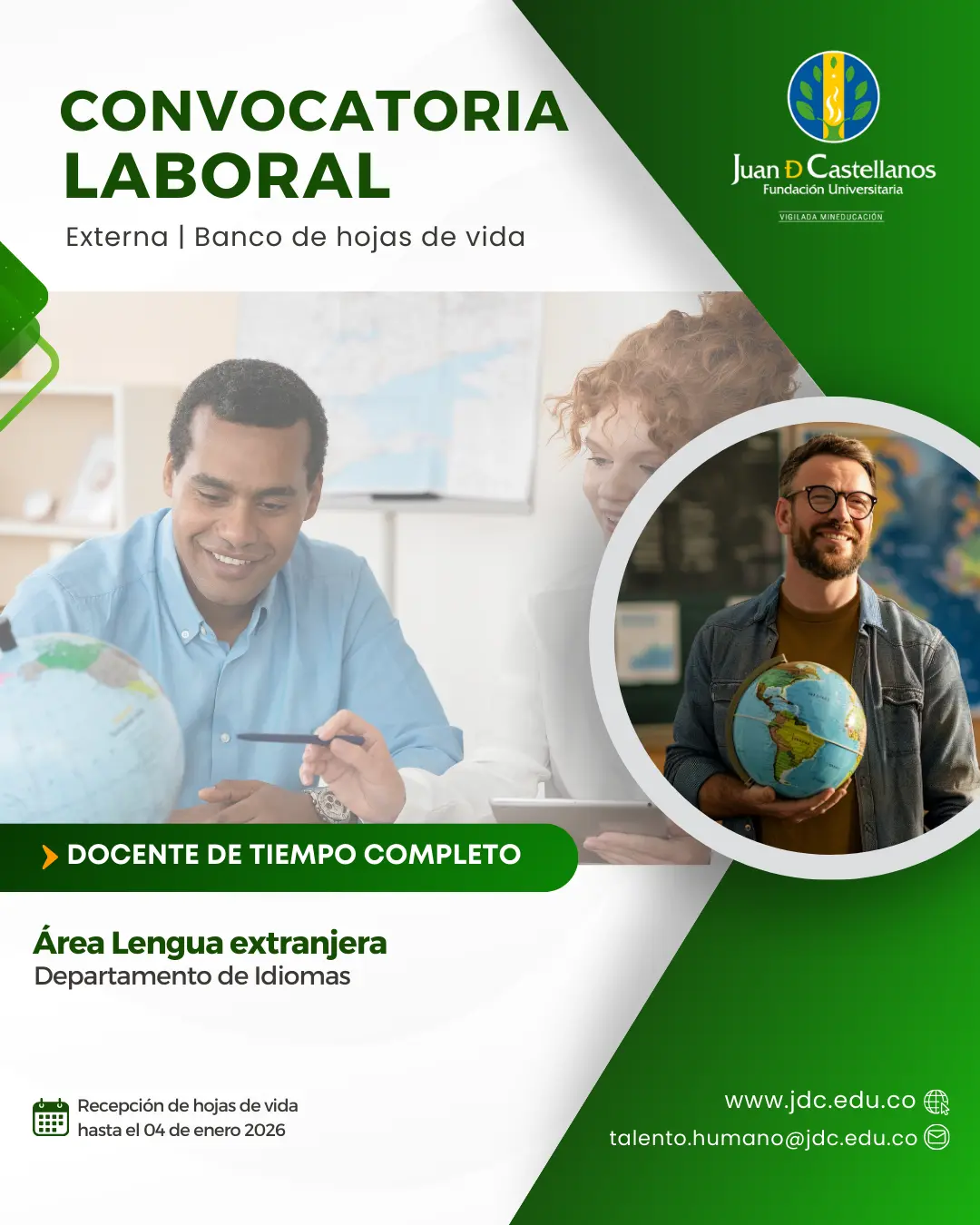 Docente (Tiempo completo) – Lengua extranjera (Convocatoria externa - Banco de hojas de vida)