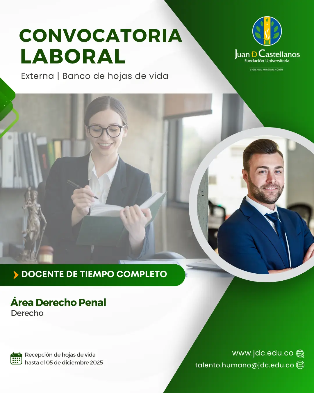 Docente (Tiempo completo) –Área Derecho Penal (Convocatoria externa - Banco de hojas de vida)