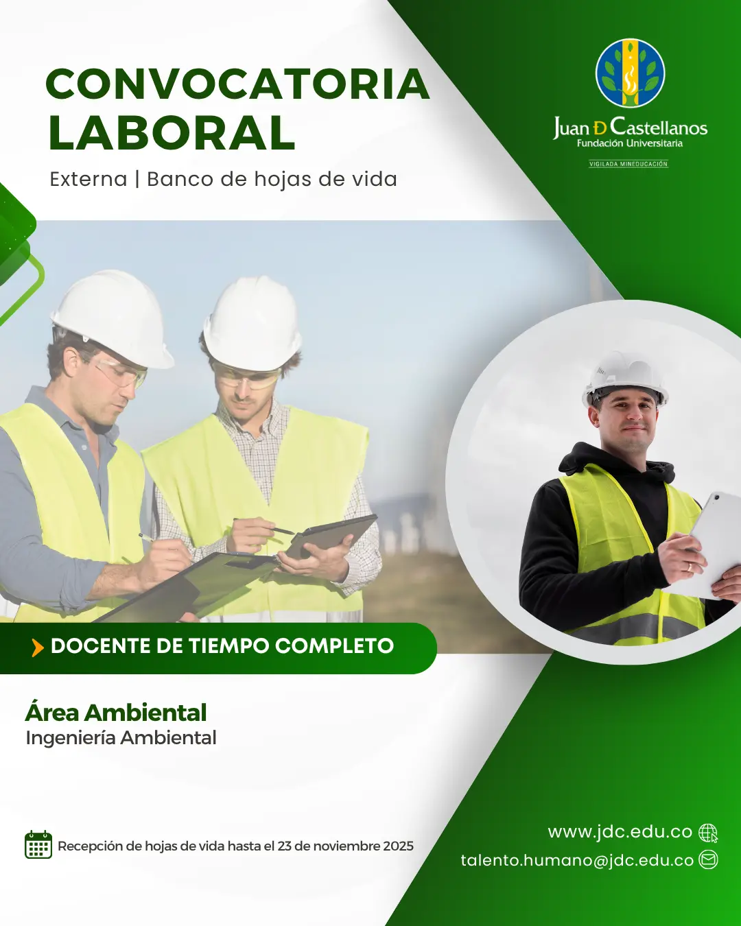 Docente (Tiempo completo) –Área Ambiental (Convocatoria externa - Banco de hojas de vida)
