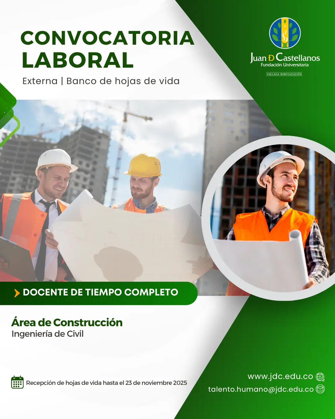 Docente (Tiempo completo) –Área de Costrucción (Convocatoria externa - Banco de hojas de vida)