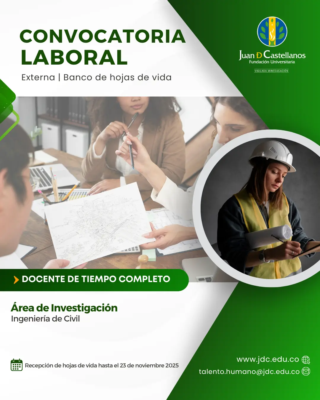 Docente (Tiempo completo) –Área de Investigación (Convocatoria externa - Banco de hojas de vida)