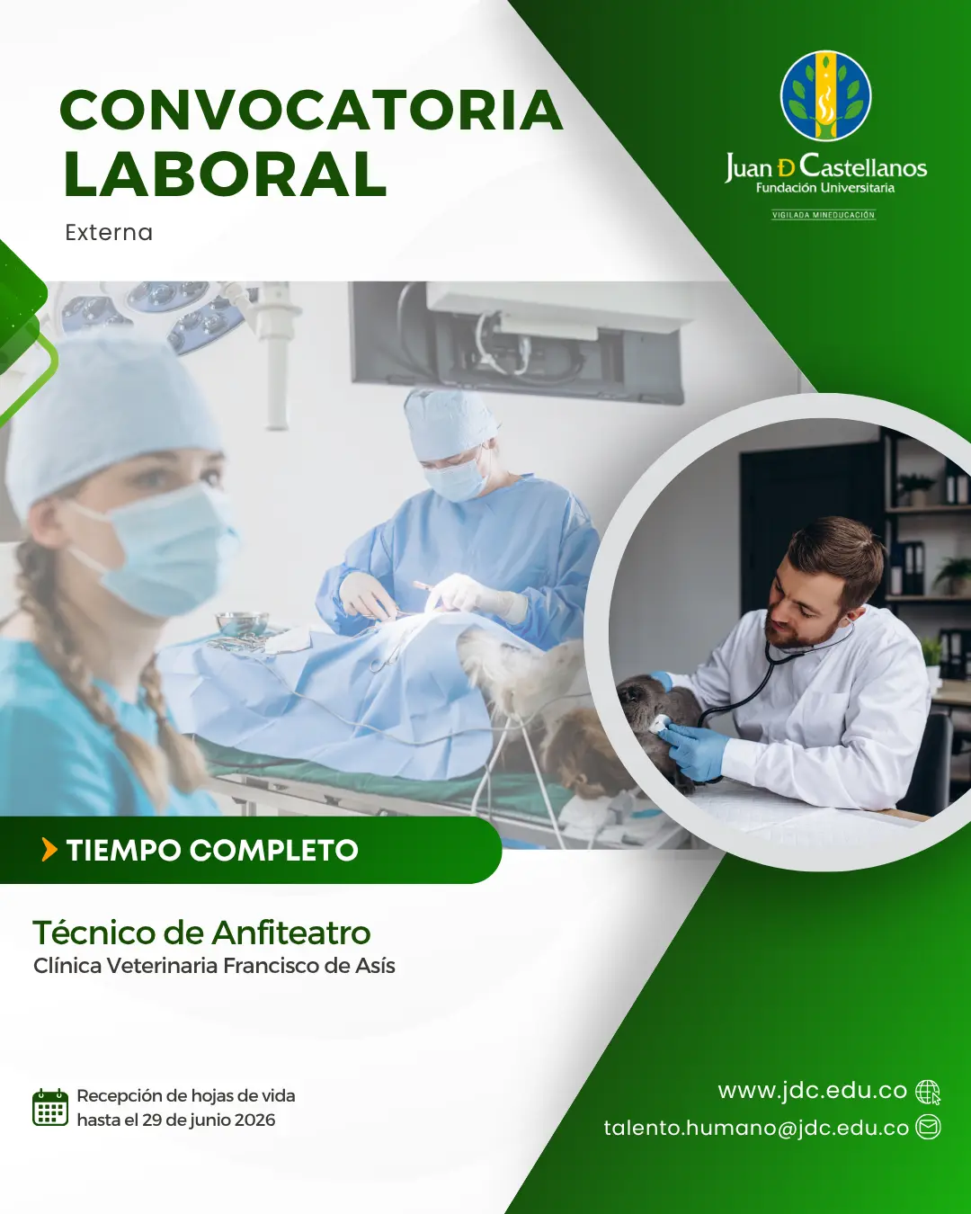 Técnico de Anfiteatro  (Tiempo completo) – Clínica Veterinaria Francisco de Asís (Convocatoria externa)
