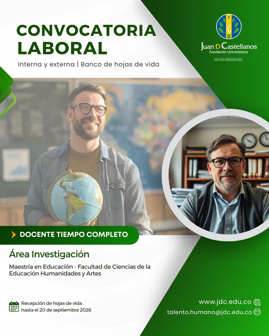 Docente área de investigación (Tiempo Completo) – Maestría en Educación - Facultad de Ciencias de la Educación Humanidades y Artes (Convocatoria interna y externa - Banco de hojas de vidas)